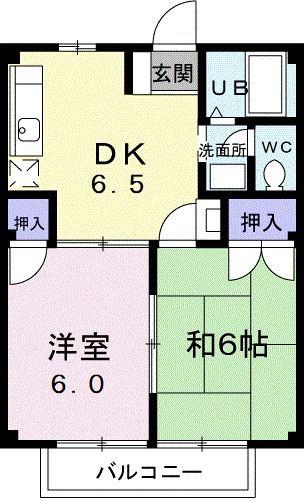 ヴィラジュドコリーヌ(2DK/2階)の間取り写真