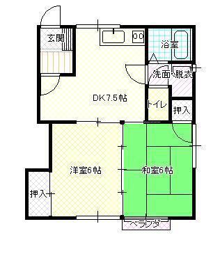 双葉栴檀荘D棟(2DK/1階)の間取り写真