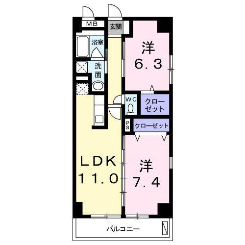 ピオニー(2LDK/2階)の間取り写真