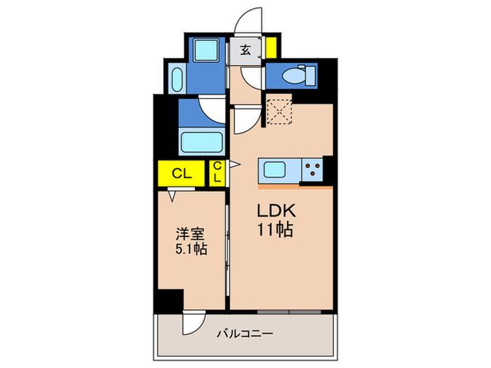 グランビスタ新神戸(1LDK/6階)の間取り写真