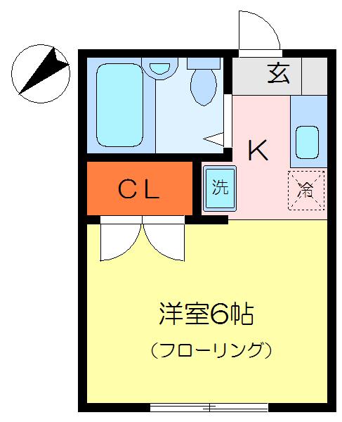 羽沢ハイツ(ワンルーム/2階)の間取り写真