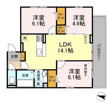 ヴァン・ヴェールおおたかの森 Ⅰ(3LDK/3階)の間取り写真