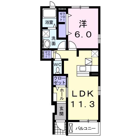 ファインA(1LDK/1階)の間取り写真