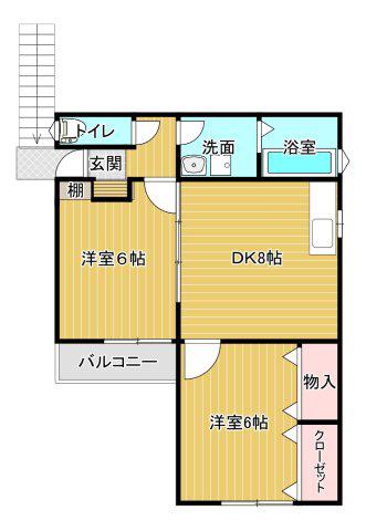 キタオカハイツ(2DK/2階)の間取り写真