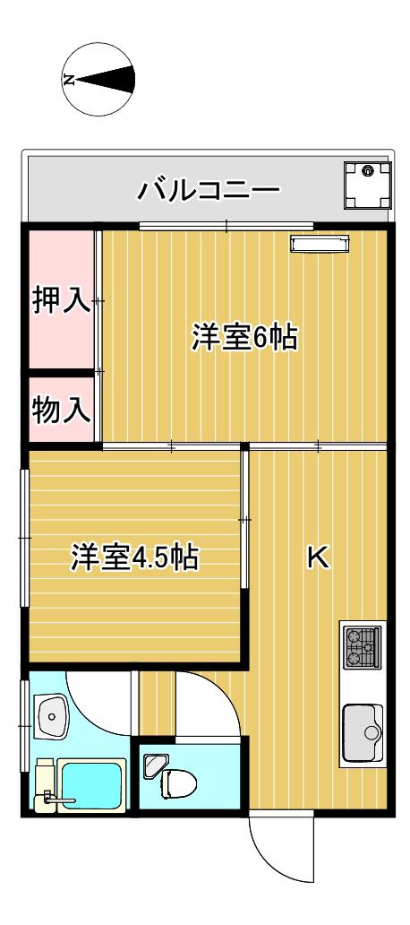飯島ビル(2K/4階)の間取り写真
