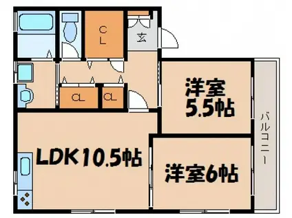 すいれん天畠(2LDK/2階)の間取り写真