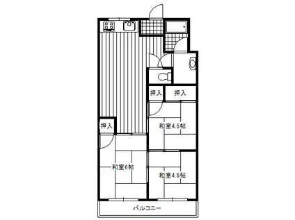 飾磨サンハイツ(3LDK/4階)の間取り写真