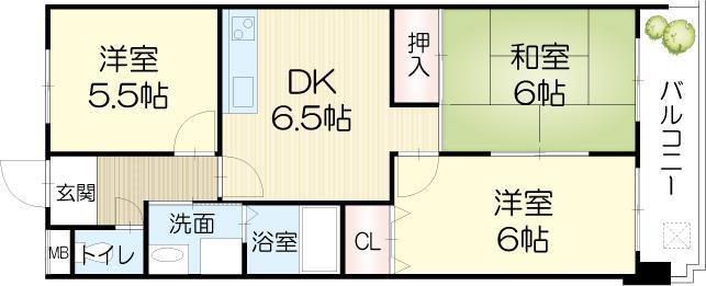 ロイヤルコーポ姫路栗山町(3DK/10階)の間取り写真