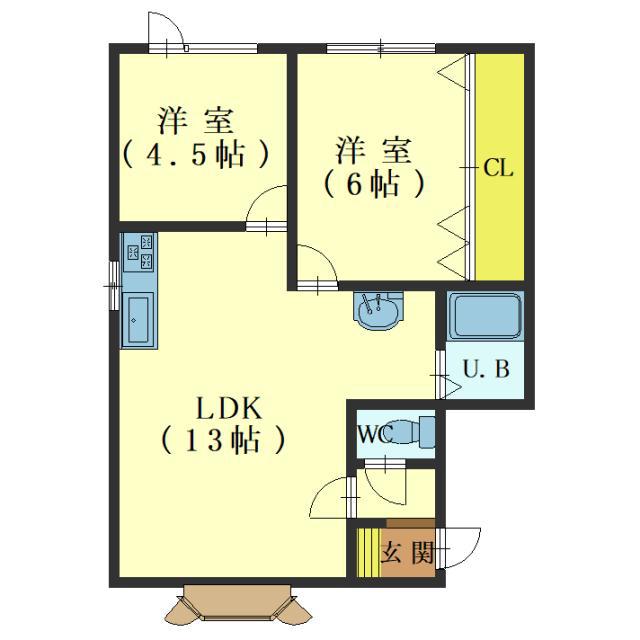 サンライフ亀田港I(2LDK/2階)の間取り写真