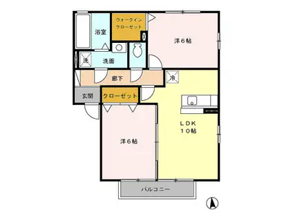 カトル・ヴァン B205(2LDK/2階)の間取り写真