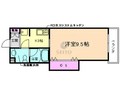 W.O.B.TSUKAMOTO(1K/3階)の間取り写真