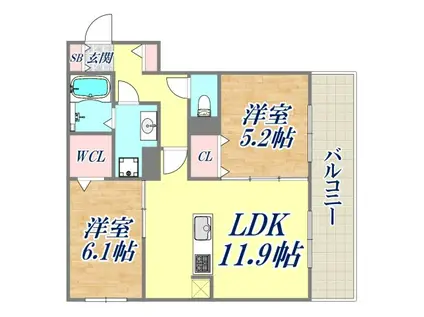 ラコンフィアンス神戸(2LDK/2階)の間取り写真