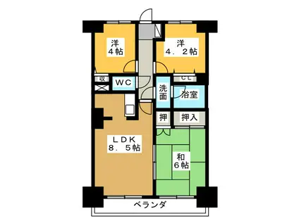 ライオンズマンション柚木(3LDK/2階)の間取り写真