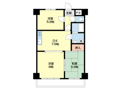 エレナ和歌浦(3DK/2階)の間取り写真