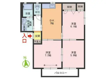 IAハイツ A棟(3DK/2階)の間取り写真