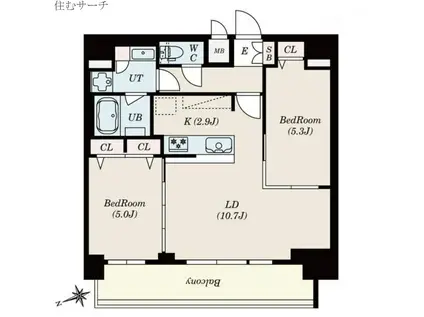 S‐RESIDENCE四日市安島ALOGGIO(2LDK/14階)の間取り写真
