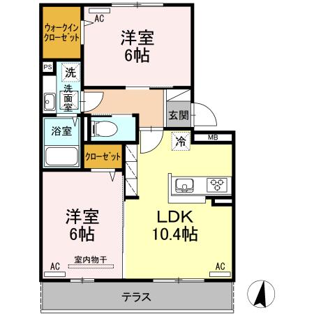 D-ROOM桜町 B棟(2LDK/1階)の間取り写真