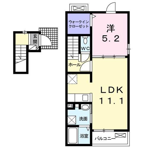 ナッティー郡山(1LDK/2階)の間取り写真