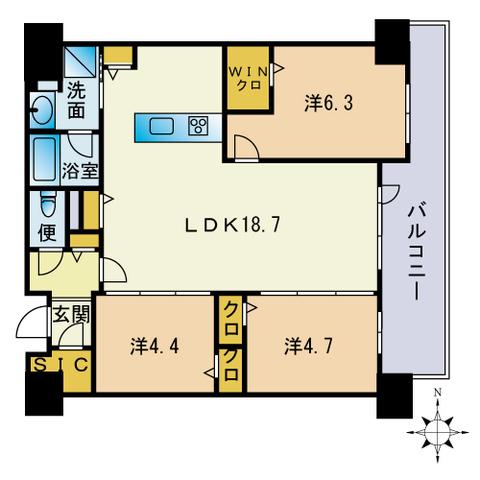 照葉オーシャンステージ イースト棟(3LDK/5階)の間取り写真