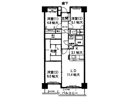 シティ・ファミリー八事N棟(4LDK/4階)の間取り写真