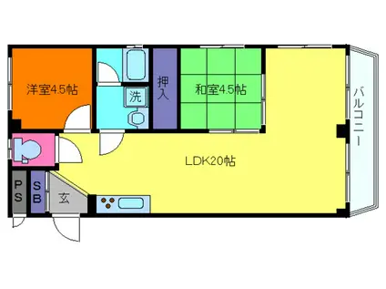買出人センターマンション(2LDK/4階)の間取り写真