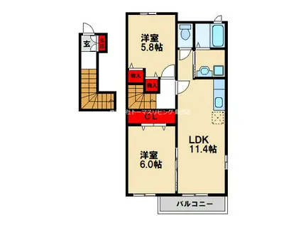 グレイスフル旭(2LDK/2階)の間取り写真