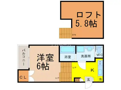 ハーモニーテラス佐古前町II(1K/1階)の間取り写真