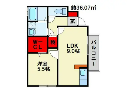 アンリヴェール(1LDK/1階)の間取り写真