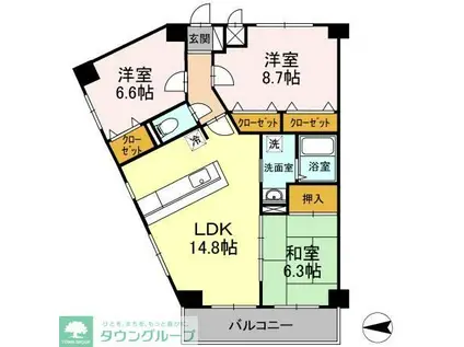 モニュメントスクウェア参番館(3LDK/3階)の間取り写真
