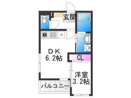 ハーモニーテラス住吉II(1DK/3階)の間取り写真