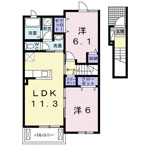 レジデンス・リオI(2LDK/2階)の間取り写真