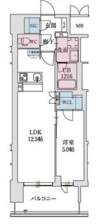 スプランディッド本町グラン(1LDK/9階)の間取り写真