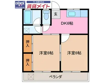 ハートランド垣鼻(2DK/2階)の間取り写真