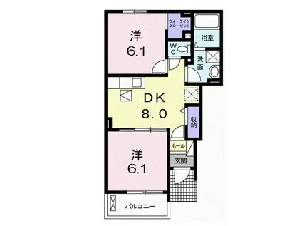 ロータスガーデン B(2DK/1階)の間取り写真