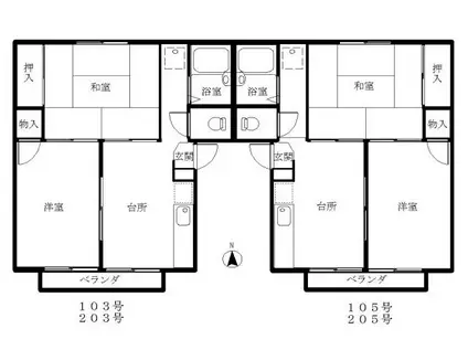 セジュール ハル(2DK/2階)の間取り写真