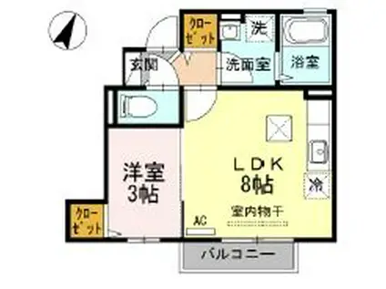 カルチェラタン(1LDK/1階)の間取り写真