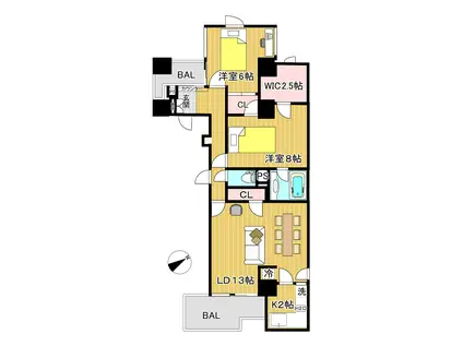 ファーロ南青山(2LDK/8階)の間取り写真