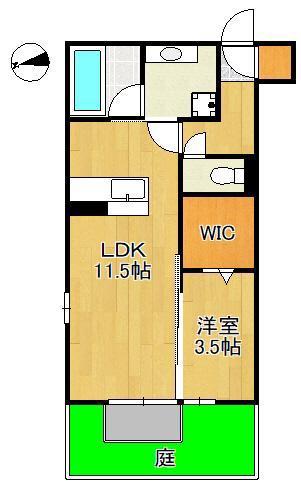LAZO行橋(1LDK/1階)の間取り写真
