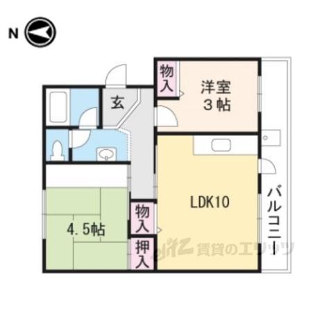 梅が丘マンション(2LDK/4階)の間取り写真