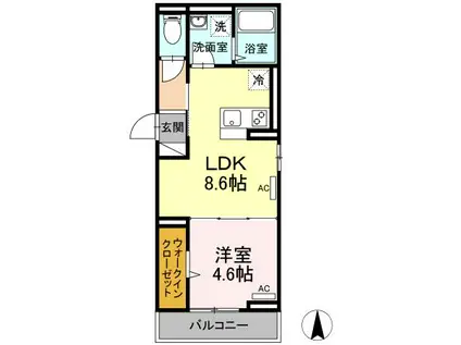 西鉄天神大牟田線 高宮駅(福岡) 徒歩35分 3階建 築4年(1LDK/2階)の間取り写真