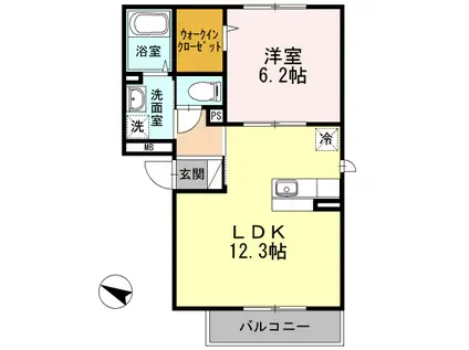 ドエルEBINA(1LDK/1階)の間取り写真