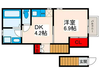 T・Kハウス(1DK/2階)の間取り写真
