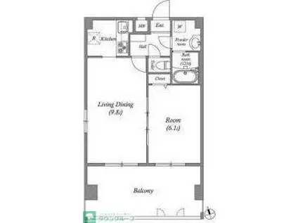 ペアパレス六町環七北通(1LDK/6階)の間取り写真