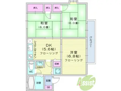 リベラ花渕A(3DK/1階)の間取り写真