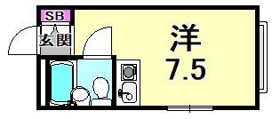 大前上ヶ原ハイツ(ワンルーム/2階)の間取り写真