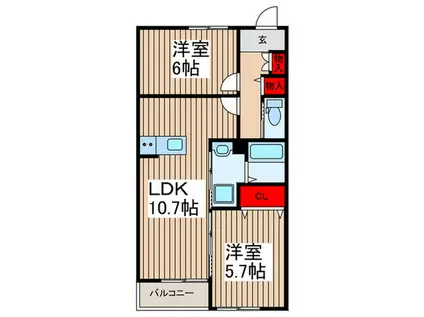 コンフォルト(2LDK/2階)の間取り写真