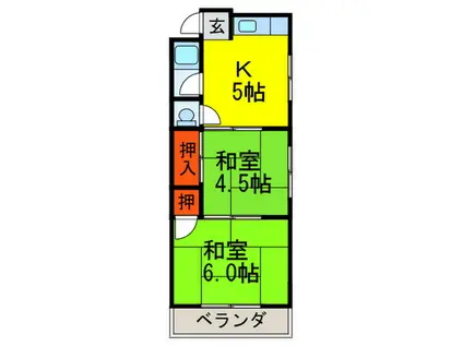 東山コーポ(2K/1階)の間取り写真