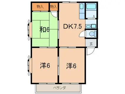 Uガーデン夙川(3DK/1階)の間取り写真