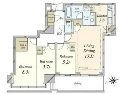 プラウドタワー芝浦(3LDK/30階)の間取り写真