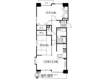 グローリアスタウン聖心弐番館(2LDK/13階)の間取り写真